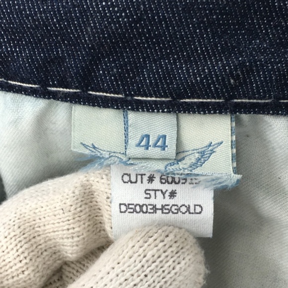 Robins Jeans Mens Blue Classic Embroidered Gold Wings Heavy Stitching 44 x 35 - Picture 13 of 14